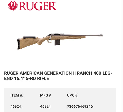 RUGER AMERICAN GENERATION II RANCH 400 Legend